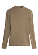 Jersey con abertura y cuello alto - Marrón Camel - Mujer