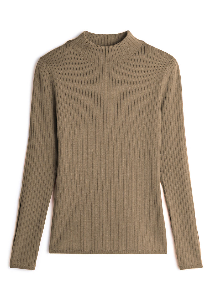 Jersey con abertura y cuello alto - Marrón Camel - Mujer