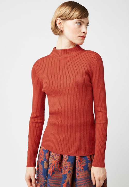 Jersey con abertura y cuello alto - Naranja óxido - Mujer