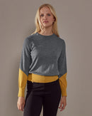Jersey Bicolor Cuello Redondo - Gris Medio - 100% Lana - Mujer