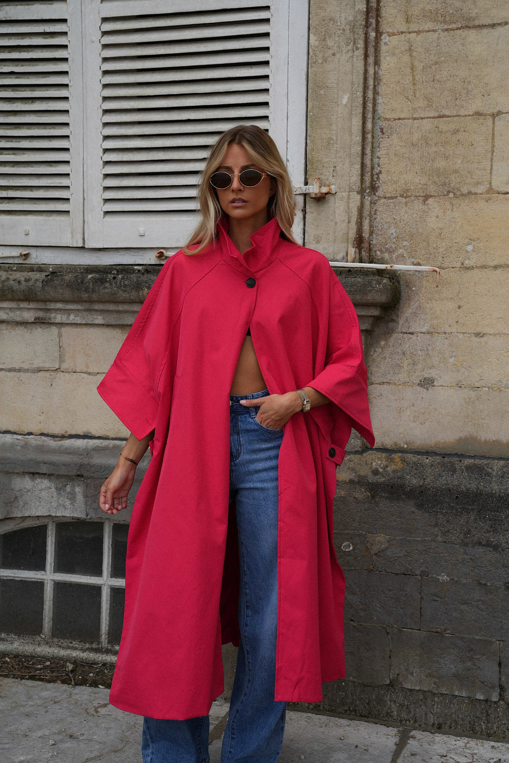 Isaac Long Trench Coat Jacket - Red