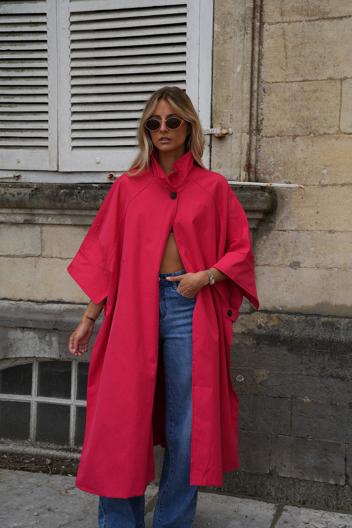Isaac Long Trench Coat Jacket - Red