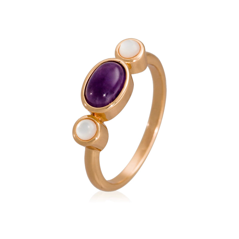 Céleste" Ring Amethyst & Mother of Pearl - Gold Brass