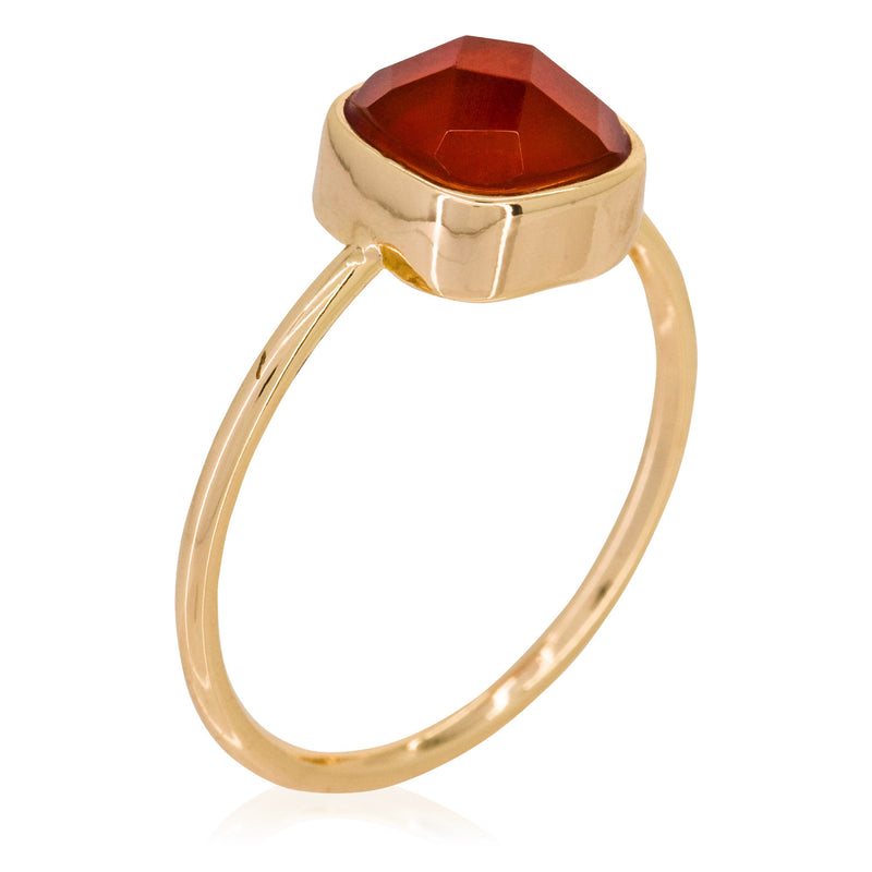 Anillo "Ella" Ágata roja - Latón dorado