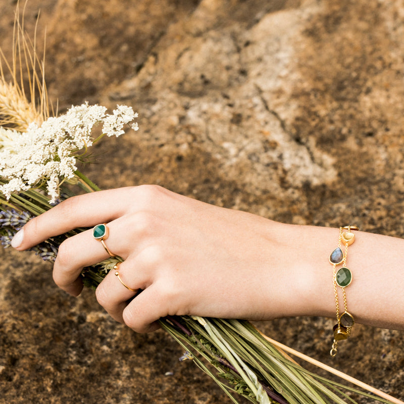 Ella" Ring Green Agate - Gold Brass