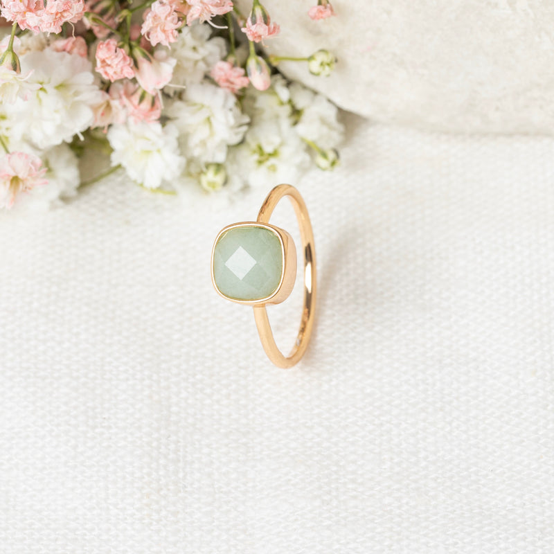 Bague "Ella" Amazonite Verte - Laiton Doré