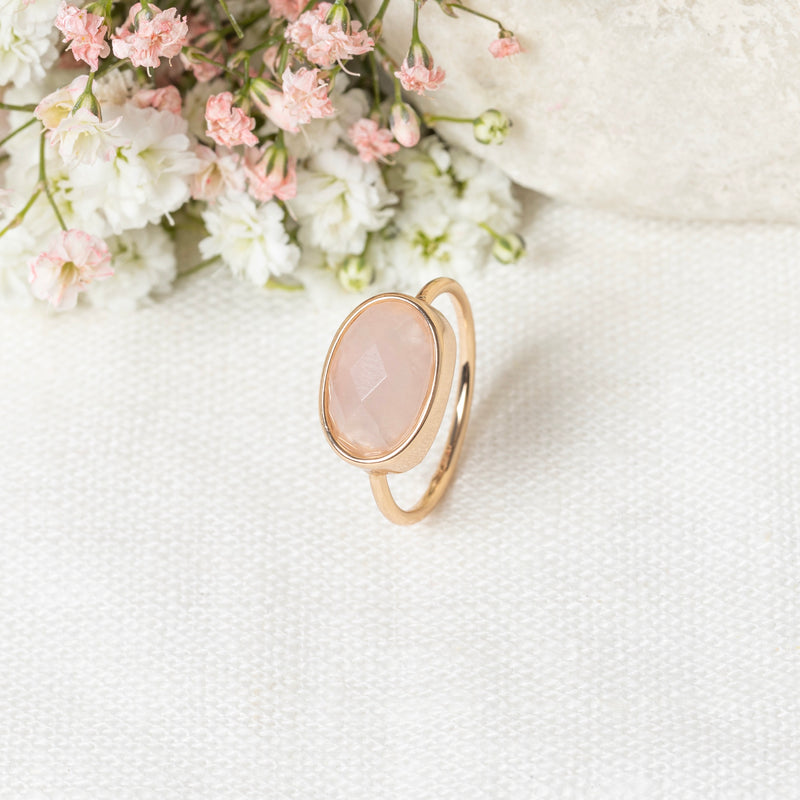 Bague "Lisa" Quartz Rose - Laiton Doré