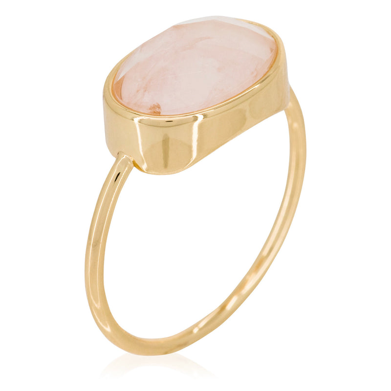 Anillo "Lisa" Cuarzo rosa - Latón dorado