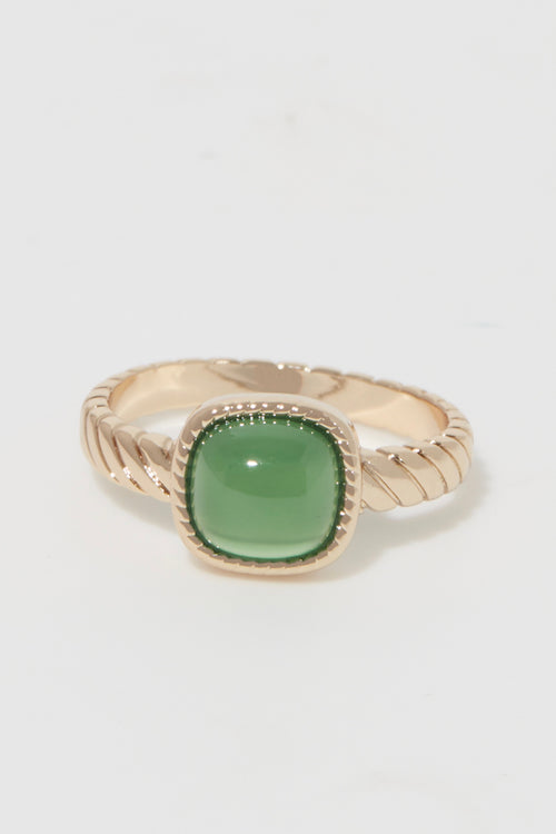 Bague "Pamela" Agate Verte - Laiton Doré