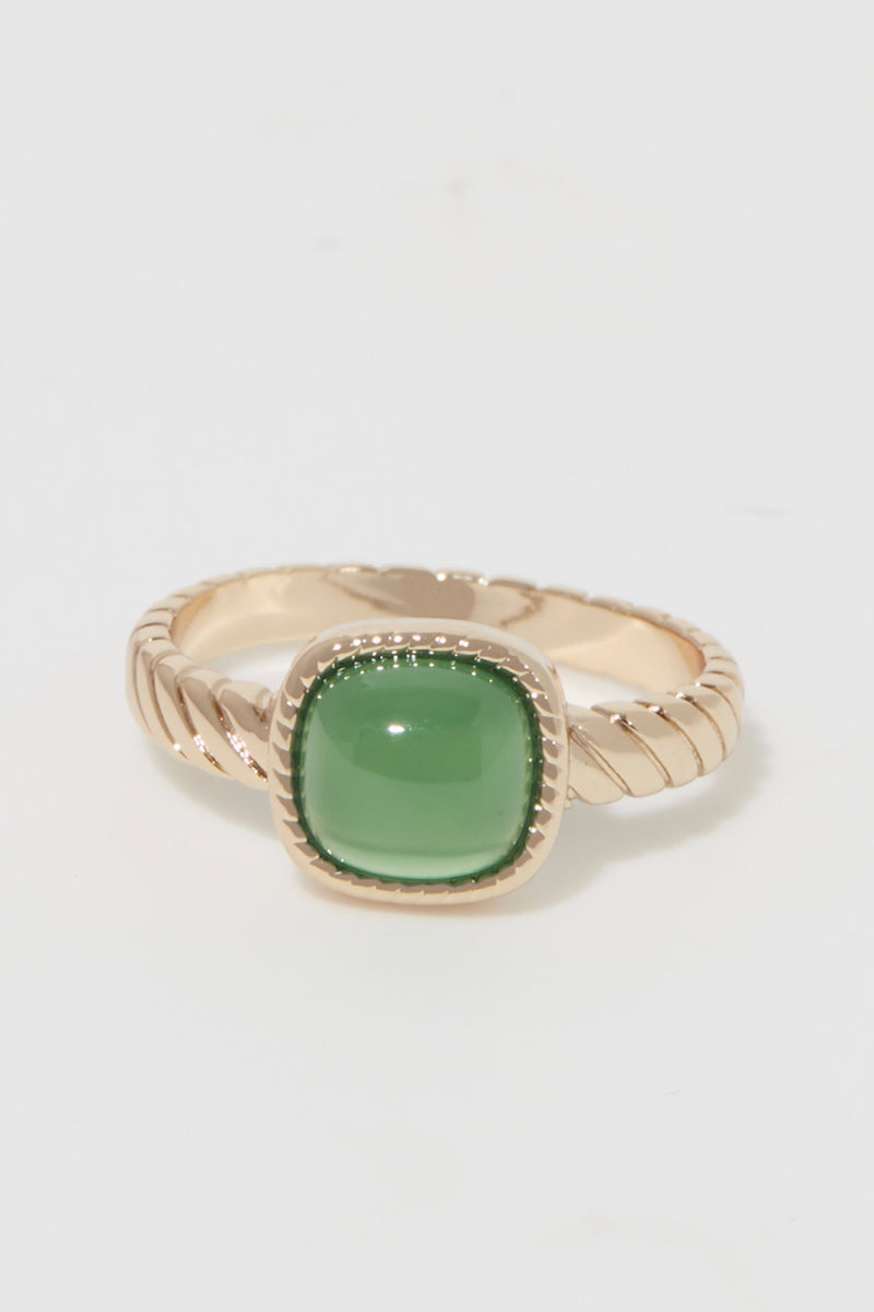 Bague "Pamela" Agate Verte - Laiton Doré