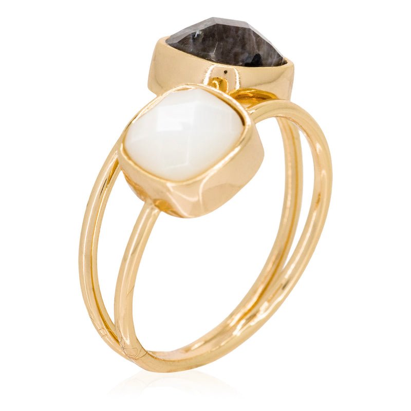 Ring "Jovanni" Labradorite & Mother of Pearl - Gold Brass