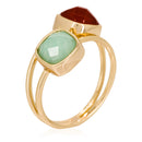 Ring "Jovanni" Green Amazonite & Red Carnelian - Gold Brass