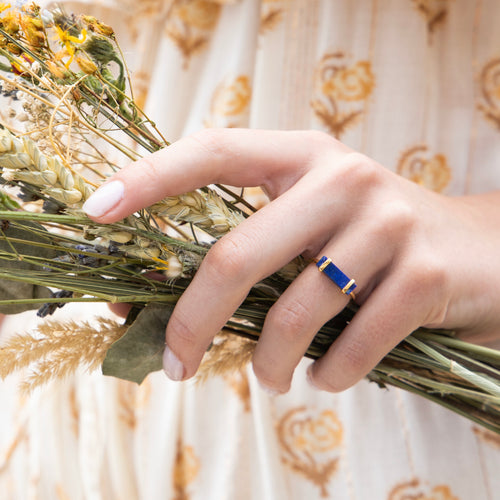 Bague "Eléonore" Lapis - Laiton Doré