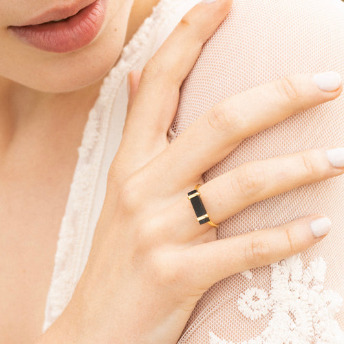 Ring "Eléonore" Onyx - Gold Brass