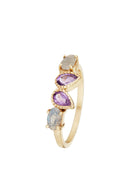 Ring "Melinda" Violet Amethyst & Grey Labradorite - Gold Brass