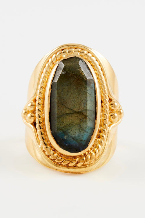 Labradorite Adjustable Ring - Golden Brass