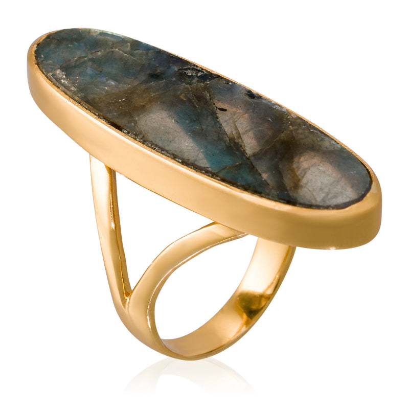 Olivia" Labradorite Ring - Gold Brass