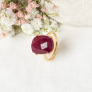 Charlize' Adjustable Ring Red Cyanite - Gold Brass