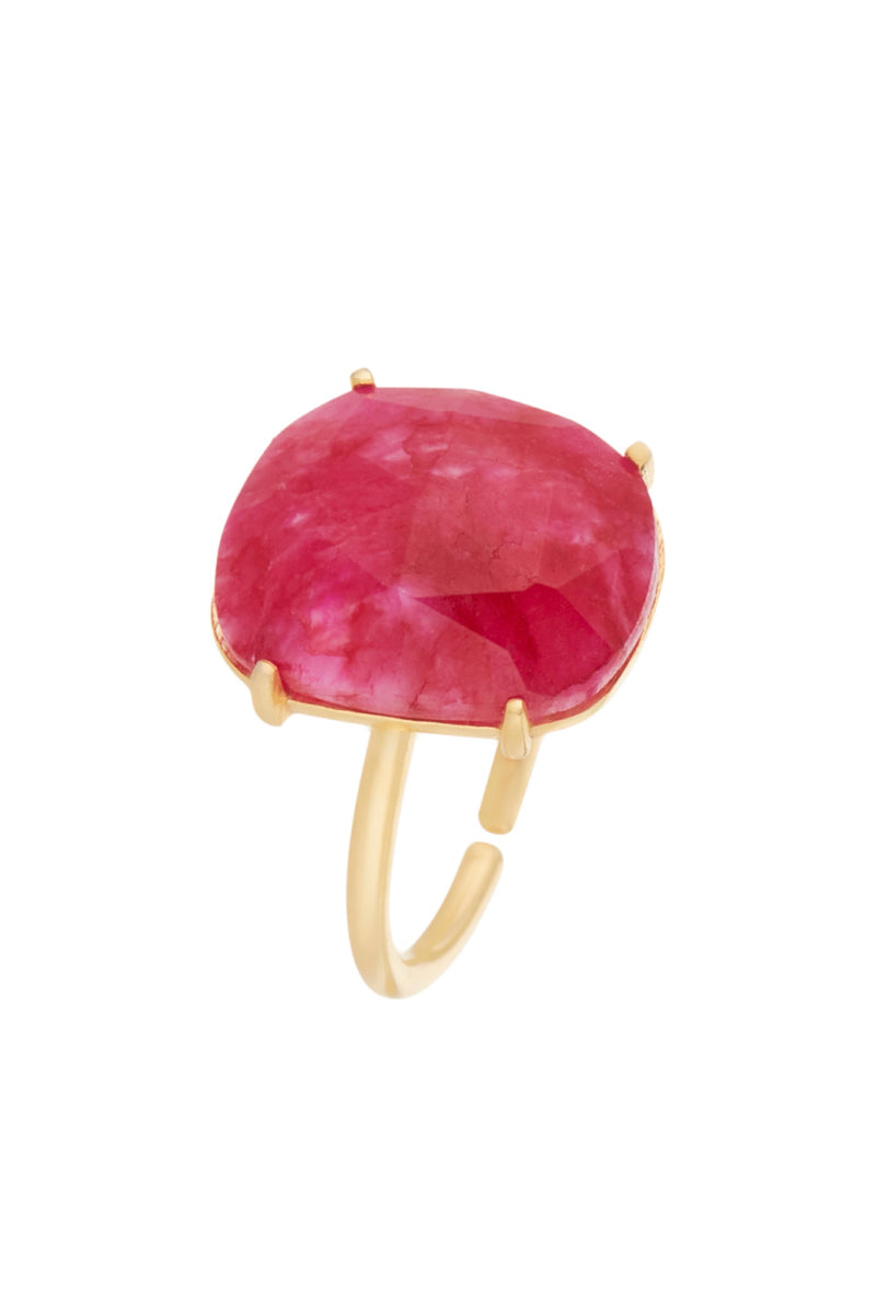 Bague Ajustable 'Charlize' Cyanite Rouge  - Laiton Doré