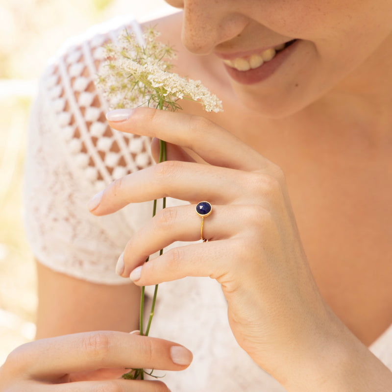 Bague Ajustable Cyanite Bleue - Laiton Doré