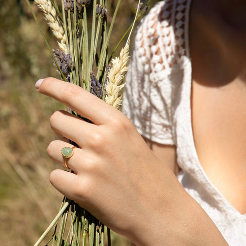 Adjustable Ring Green Aventurine - Gold Brass