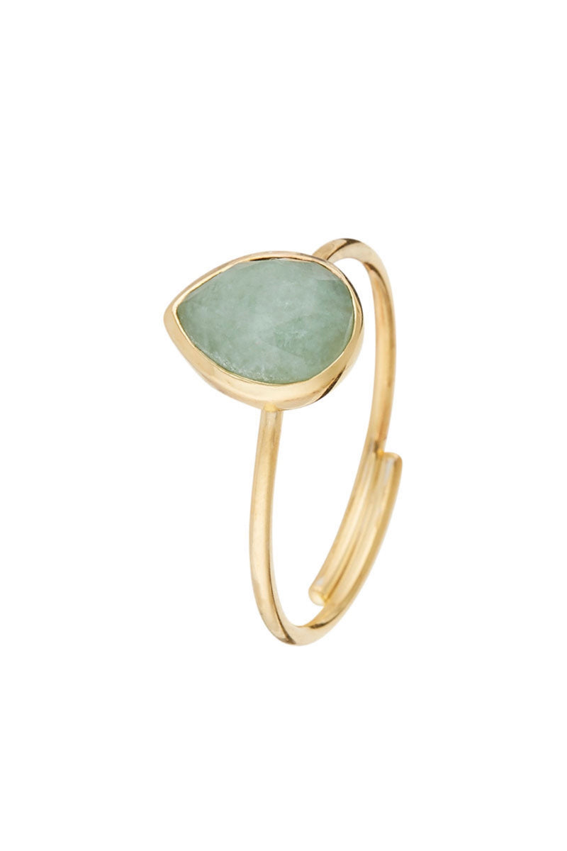 Adjustable Ring Green Aventurine - Gold Brass