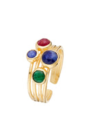 Anillo Cianita Rojo Azul y Verde - Latón Dorado