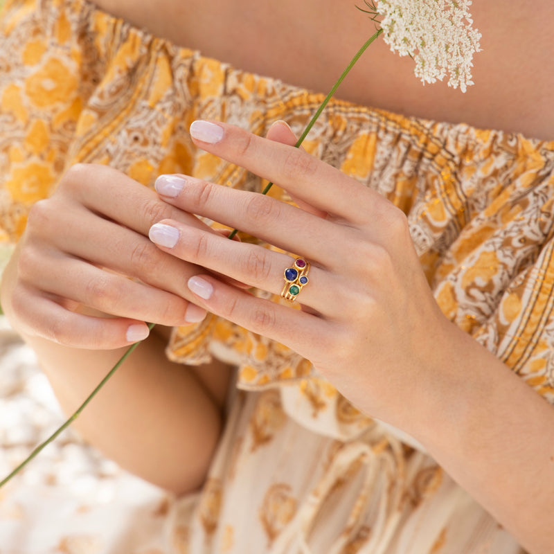 Red Blue & Green Cyanite Ring - Gold Brass