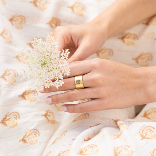 Adjustable Ring Labrodorite Grey Crystal - Gold Brass