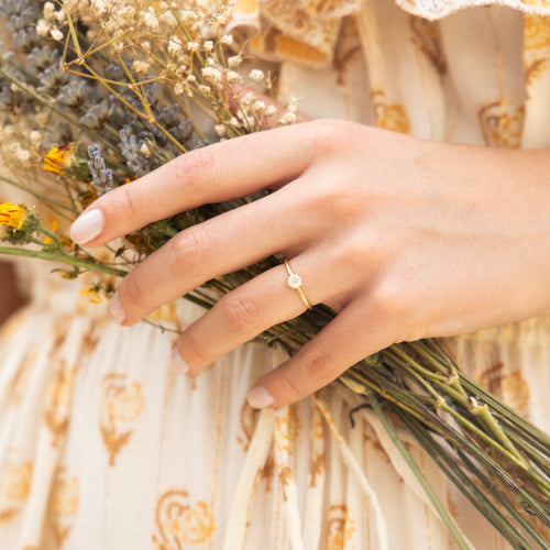 Adjustable Ring "Petite Boule" White Moonstone - Gold Brass