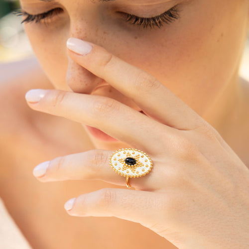 Anillo "Western" Onyx negro - Latón dorado