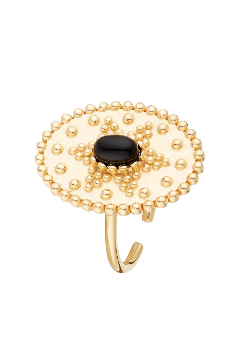 Western" Ring Black Onyx - Gold Brass