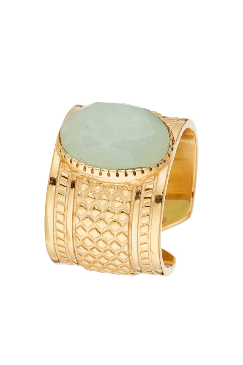 Adjustable Ring Green Aventurine - Gold Brass