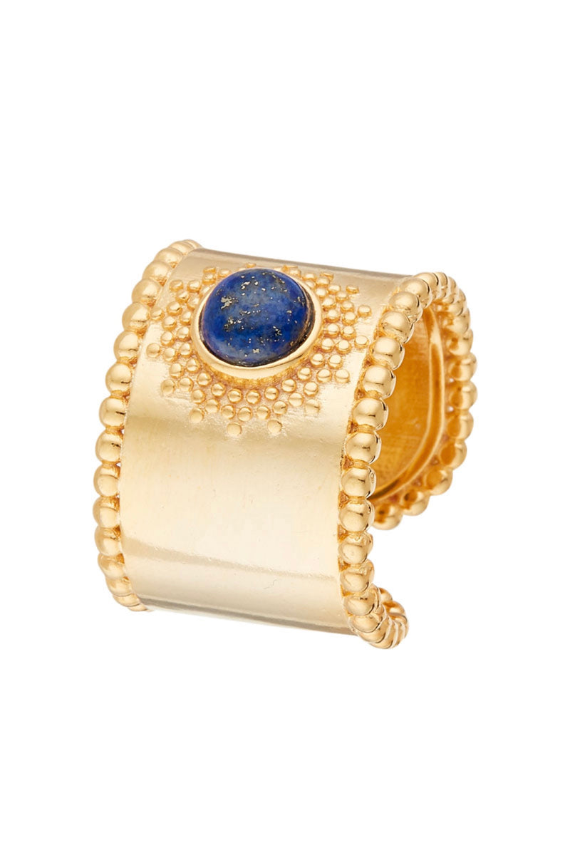 Adjustable Ring Lapis - Laiton Doré