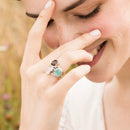 Ring "Elsa" Aqua Calci Pink & Smoky Quartz - Brass