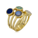 Anillo "Jovannia" Aqua Calci Jade Azul Labradorita Piedra Luna - Latón Dorado