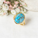 Bague Blanche Turquoise - Laiton Doré