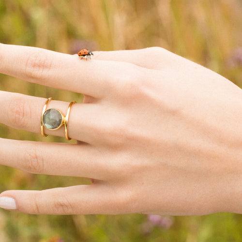 Bague "Nicole" Labradorite - Laiton Doré