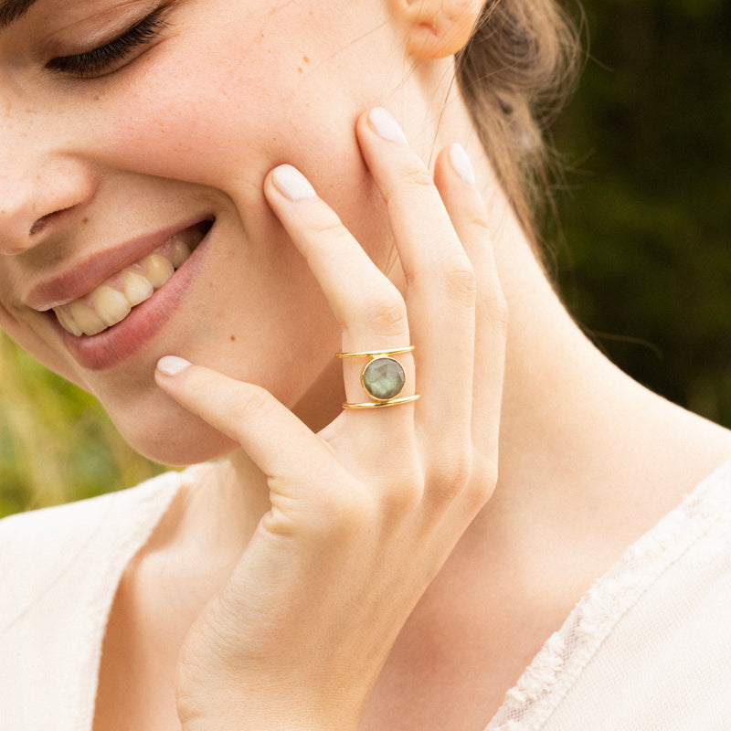 Nicole" Labradorite Ring - Gold Brass