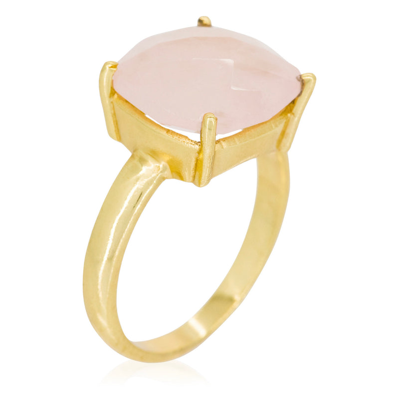 Salya Cuarzo Rosa - Anillo de latón dorado