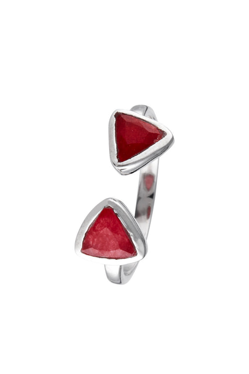 Clodie" Adjustable Ring Red Jade - Brass