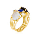 Tanzie Ring Smoky Quartz, White Quartz, Blue Jade, Chalcedony - Gold Brass