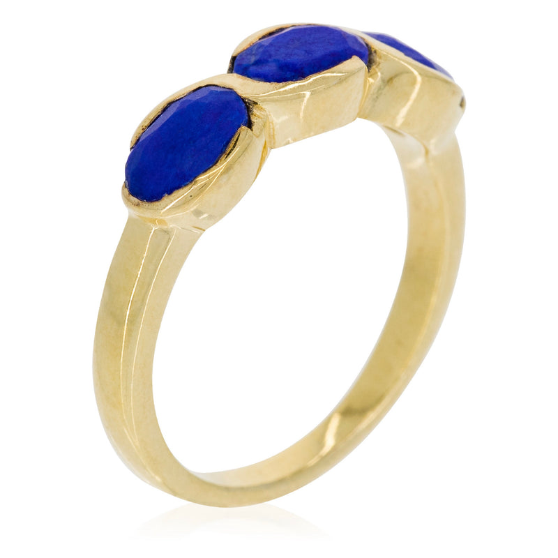 Lydia" Ring Blue Jade - Gold Brass