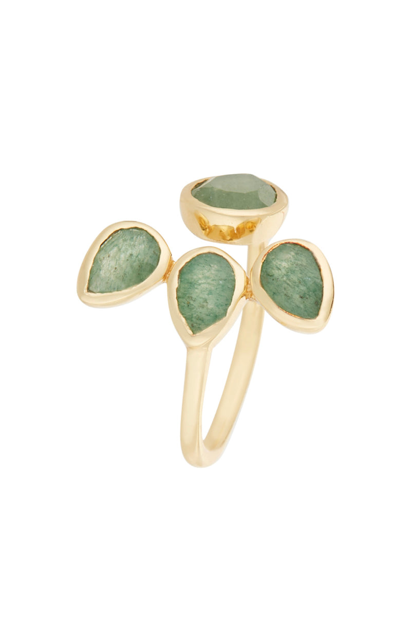 Adjustable Ring 'Vioja' Green Aventurine - Gold Brass