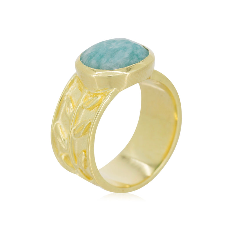 Bague "Dania" Amazonite Verte - Laiton Doré