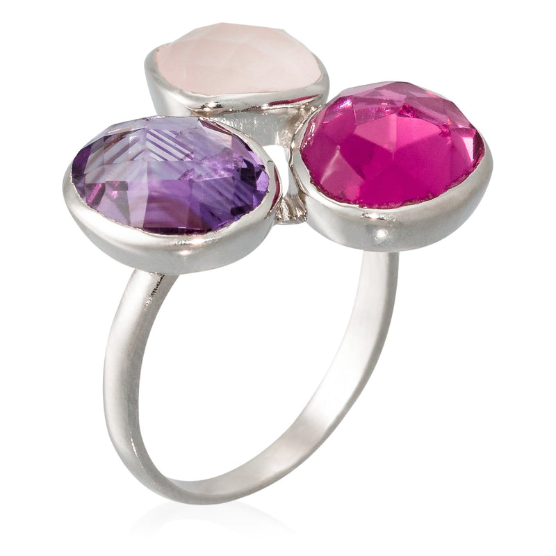 Anillo "Cassie" Cuarzo Rosa Cristal Facetado Violeta y Rosa - Latón