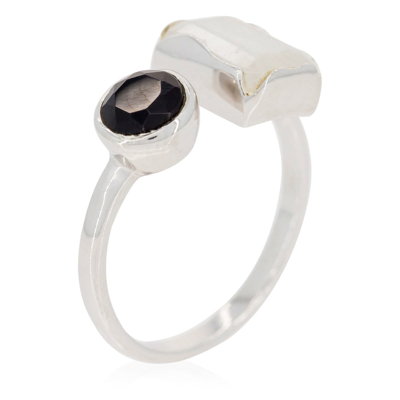 Adjustable Ring "Léane" Moonstone & Black Onyx - Brass