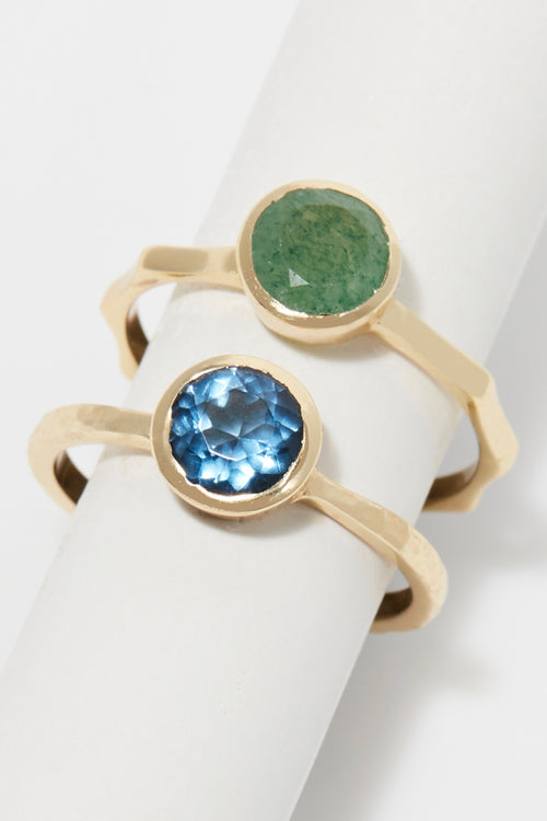 Green Aventurine & Iolite Ring - Gold Brass