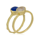 Ring "Cléa" Blue Jade & Rainbow Moonstone - Gold Brass