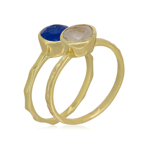 Anillo "Cléa" Jade azul y piedra de luna arco iris - Latón dorado